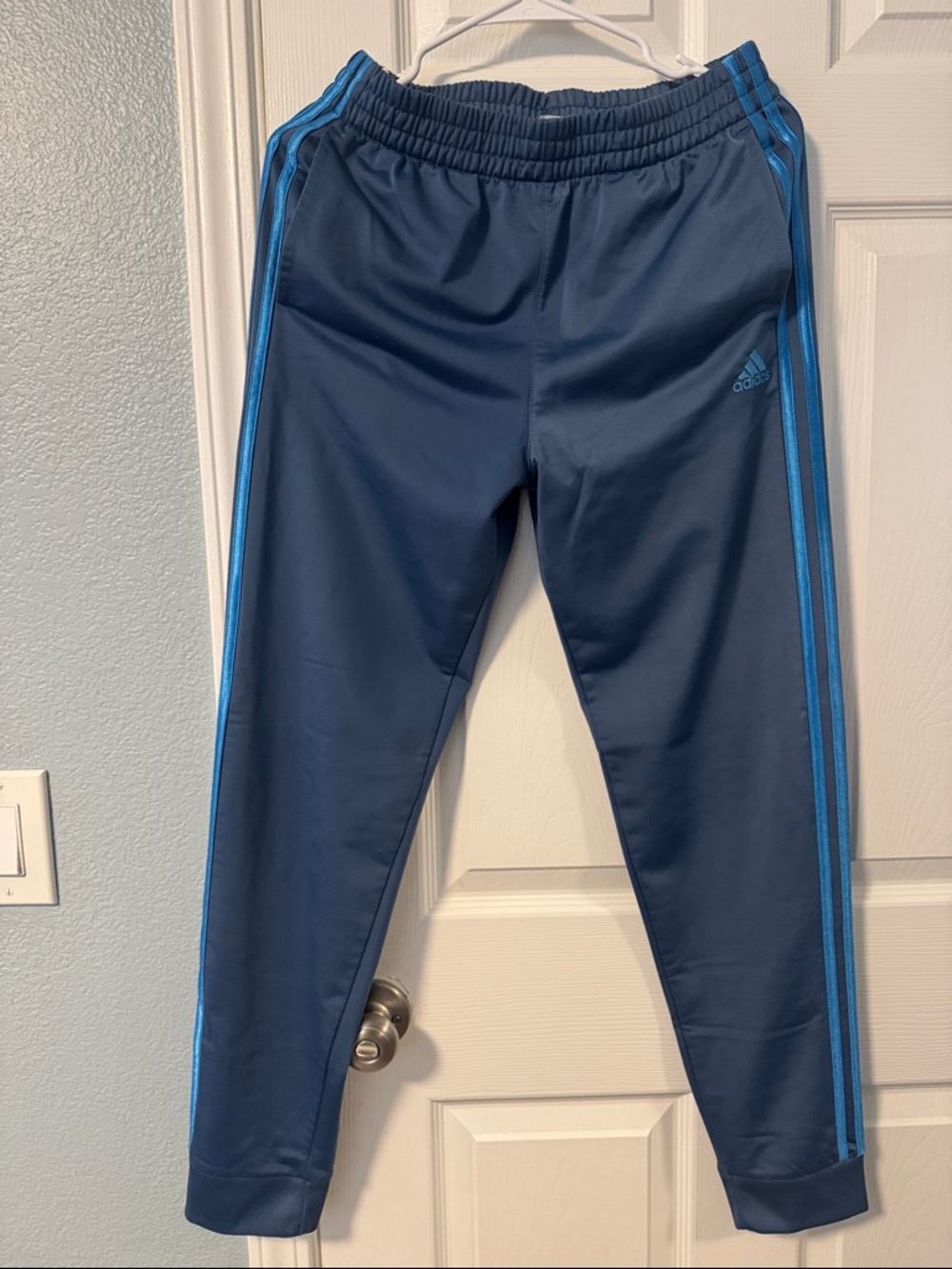adidas Kids Navy Track Joggers with Light Blue Stripes
